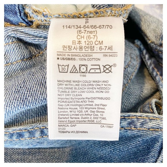 GAP Denim Overalls Girls Size S Distressed Roll Cuff Hem Bib Patch Pocket - Picture 7 of 9